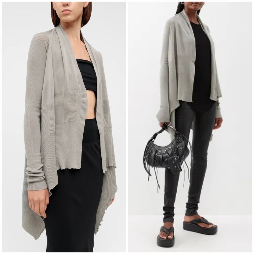 RICK OWENS Babel ss19 Virgin Wool Wrap Cardigan Rasato-Knit size L